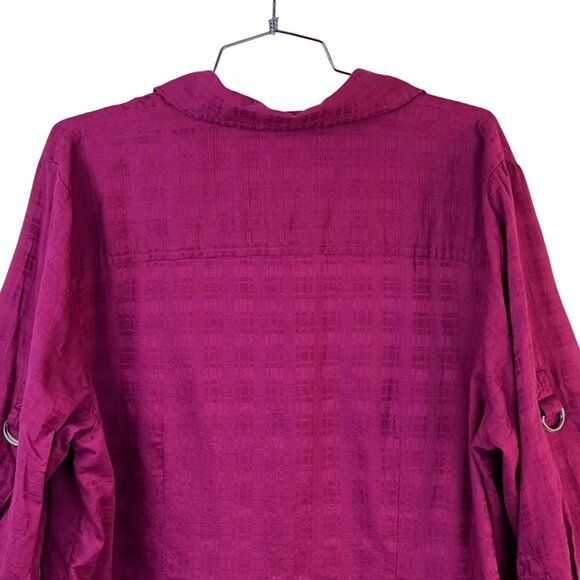 Karen Scott Size 1X Womens Raspberry Textured 3/4 Sleeve Button-Up Shirt Pockets - Picture 5 of 9